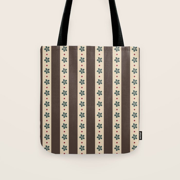 Brown Stripes And Flowers Tote Bag Gallery Image 1
