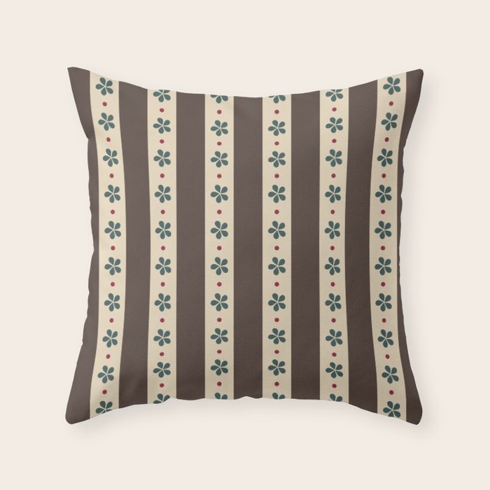 Brown Stripes And Flowers Throw Pillow Gallery Image 1