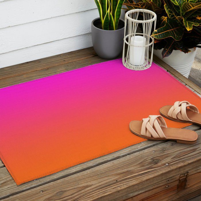 Hot Magenta Pink and Orange Trendy Ombre Outdoor Rug Gallery Image 2
