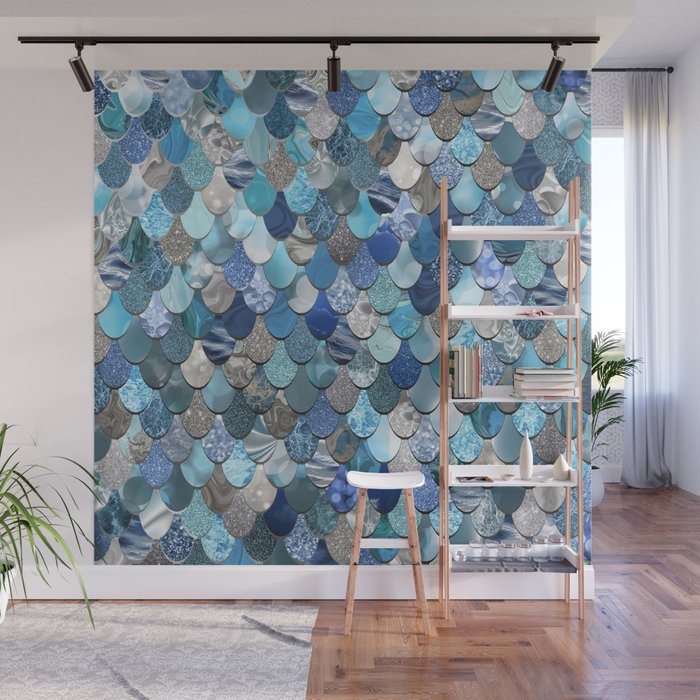 Mermaid Ocean Blue Pattern Wall Mural Gallery Image 1