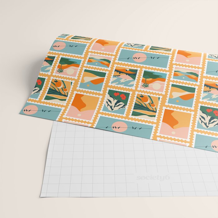 Vintage nature landscape post card stamp pattern Wrapping Paper Gallery Image 2