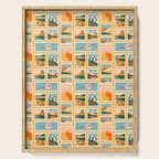 Vintage nature landscape post card stamp pattern Serving Tray Gallery Image 1