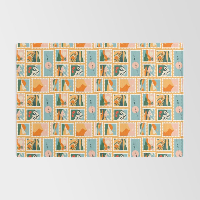 Vintage nature landscape post card stamp pattern Rug Gallery Image 2