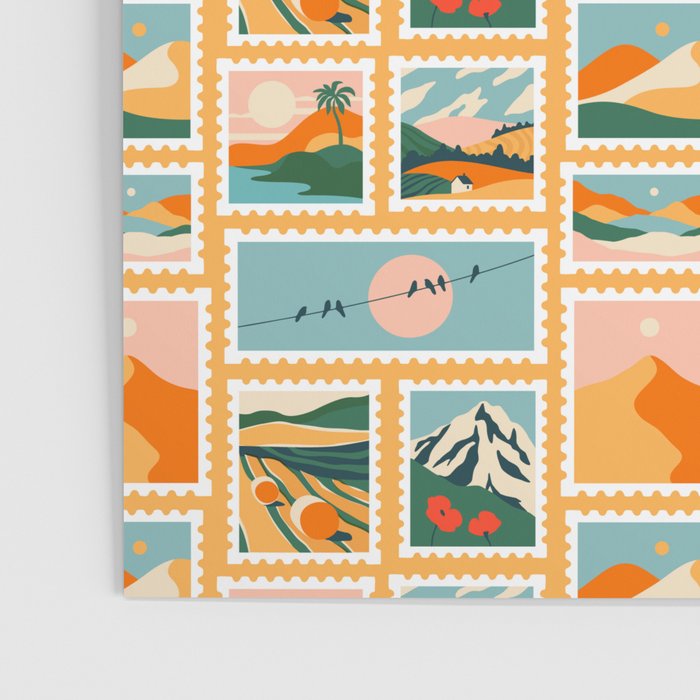 Vintage nature landscape post card stamp pattern Poster Gallery Image 3