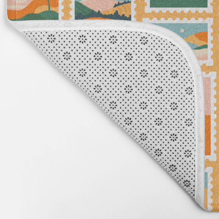 Vintage nature landscape post card stamp pattern Bath Mat Gallery Image 2