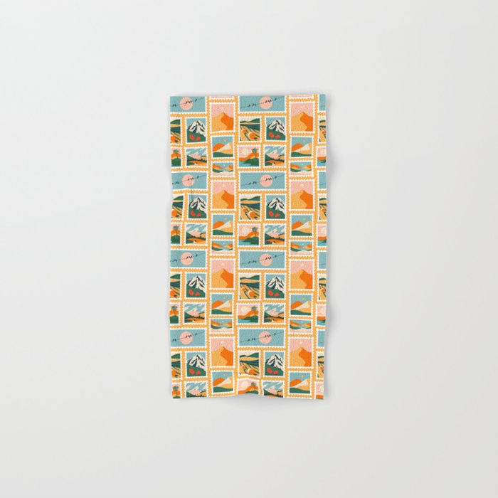 Vintage nature landscape post card stamp pattern Bath Towel Gallery Image 1