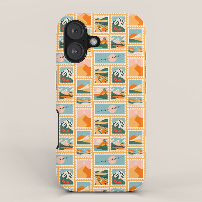 Vintage nature landscape post card stamp pattern iPhone Case Gallery Image 1