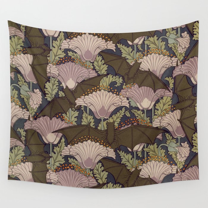 Vintage Art Deco Bat and Flowers Wall Tapestry Gallery Image 4