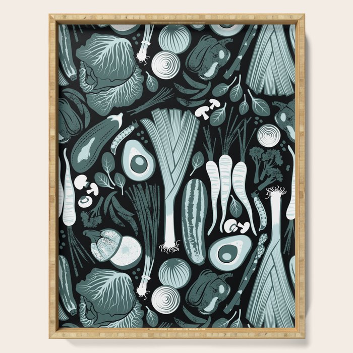 Go veggie // black background pine and mint vegetables Serving Tray Gallery Image 1