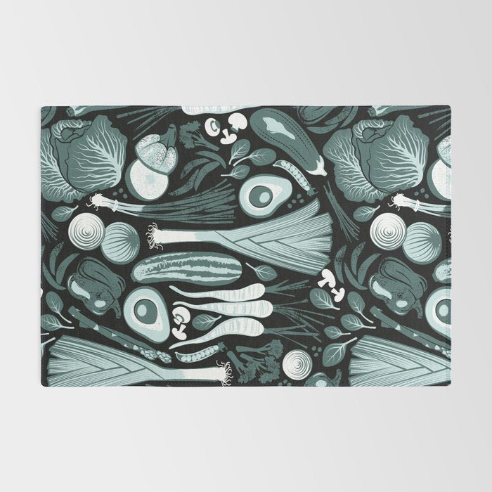 Go veggie // black background pine and mint vegetables Rug Gallery Image 2