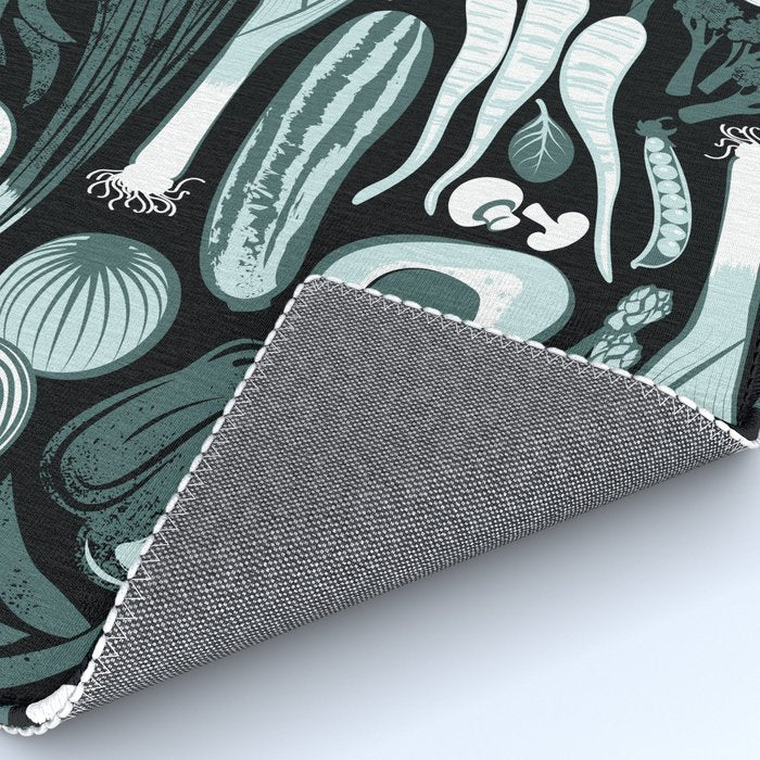 Go veggie // black background pine and mint vegetables Rug Gallery Image 4