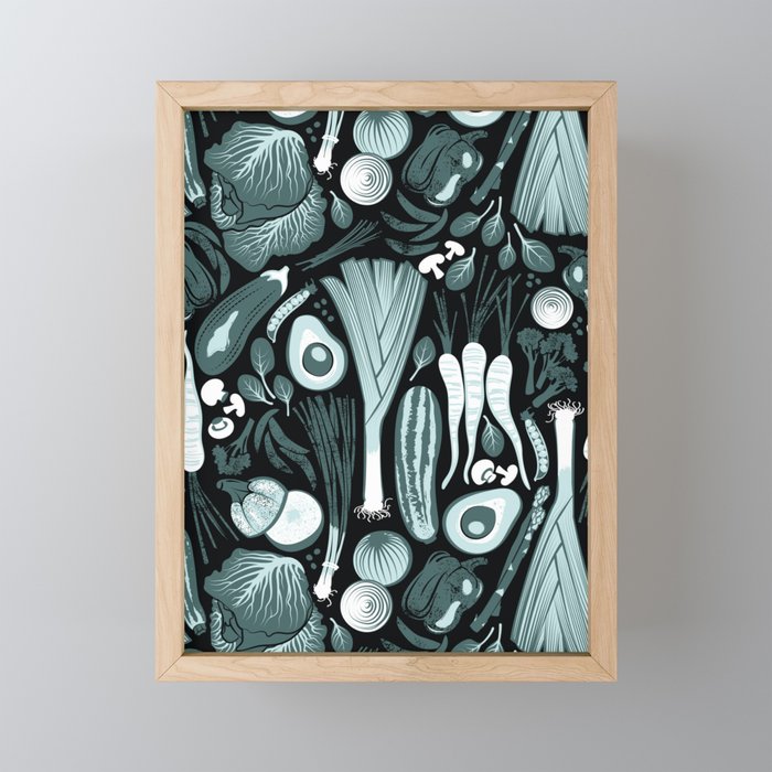 Go veggie // black background pine and mint vegetables Mini Art Print Gallery Image 1