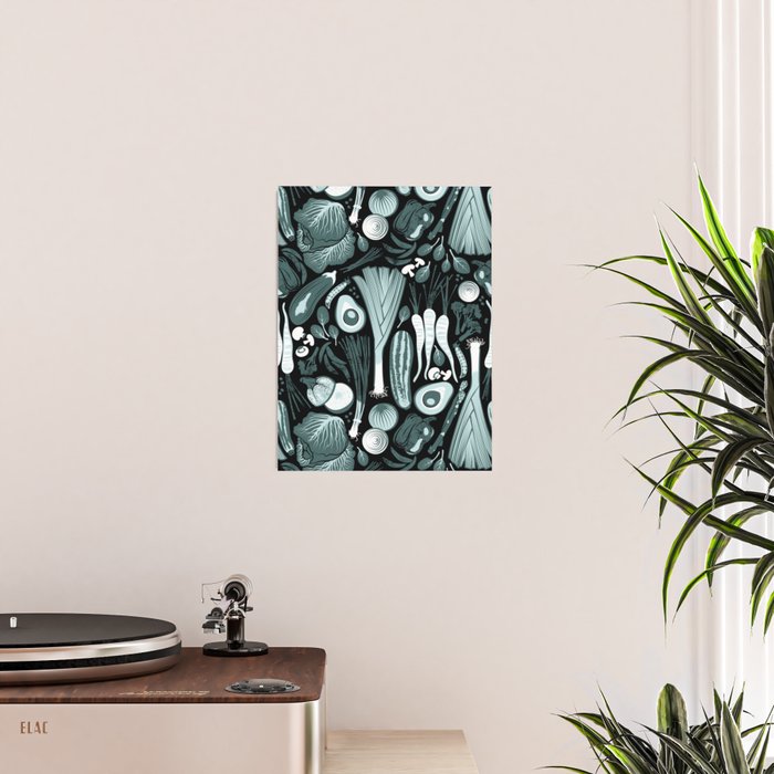 Go veggie // black background pine and mint vegetables Poster Gallery Image 2