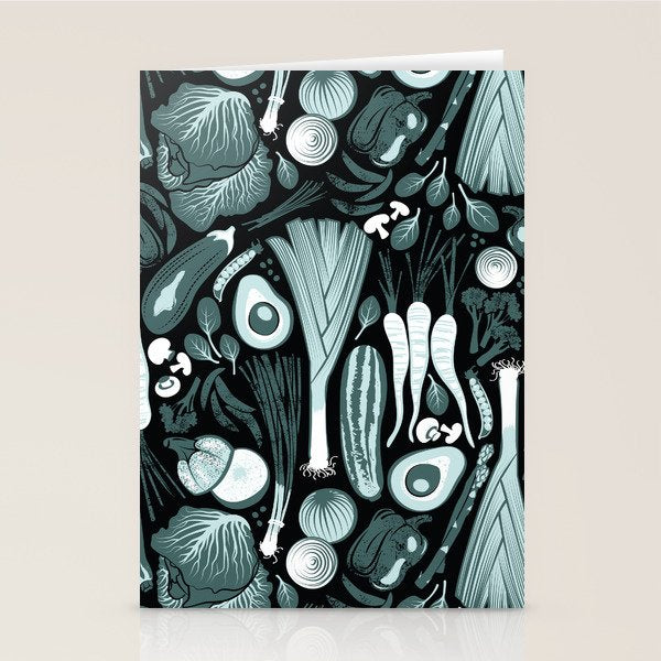 Go veggie // black background pine and mint vegetables Stationery Card Gallery Image 2