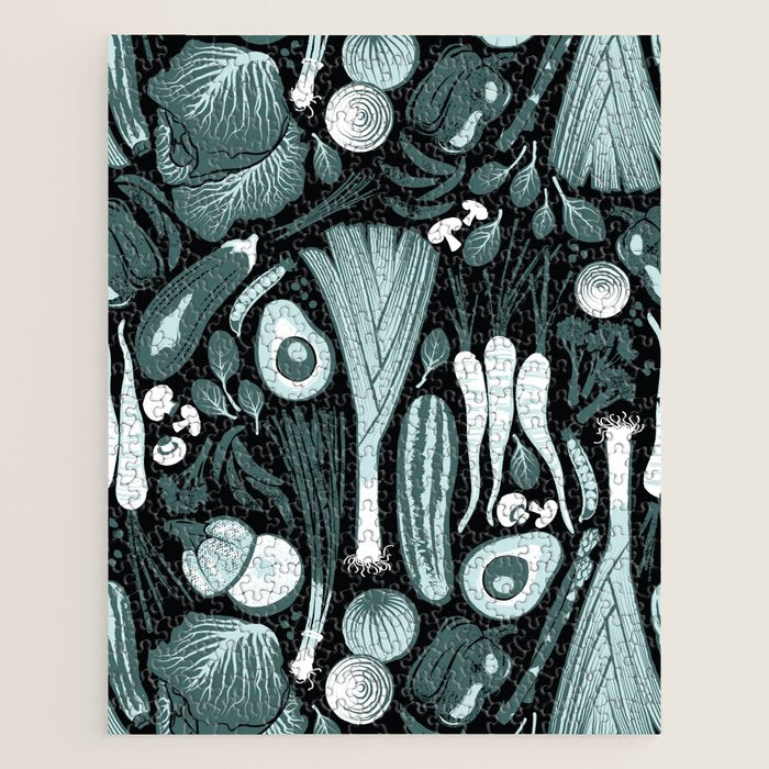 Go veggie // black background pine and mint vegetables Jigsaw Puzzle Gallery Image 1