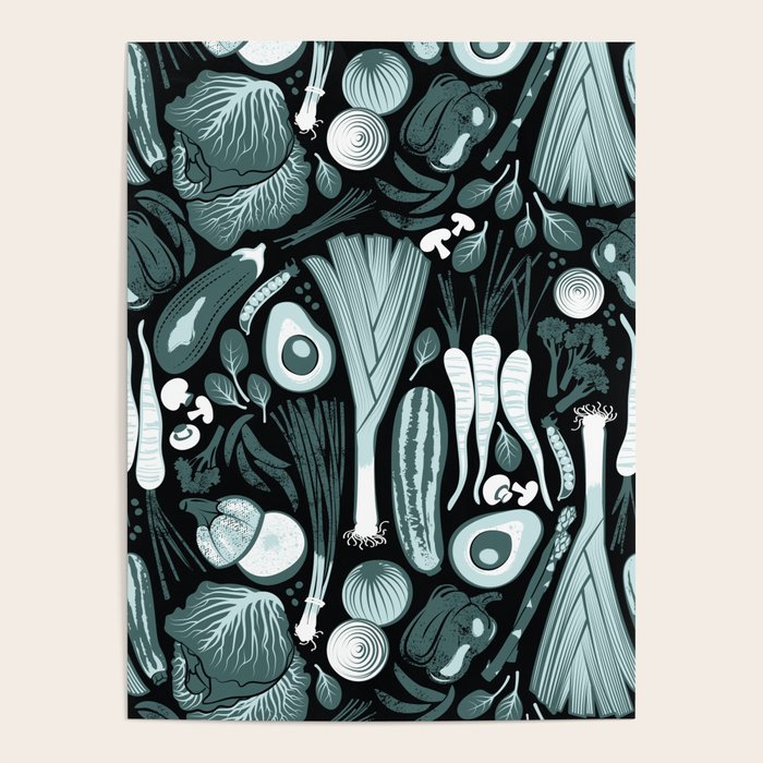 Go veggie // black background pine and mint vegetables Poster Gallery Image 4