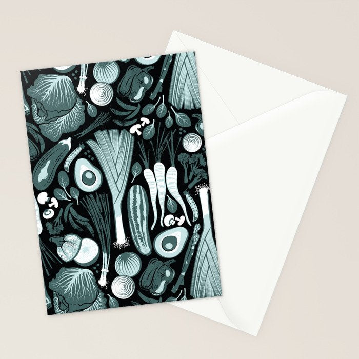 Go veggie // black background pine and mint vegetables Stationery Card Gallery Image 2