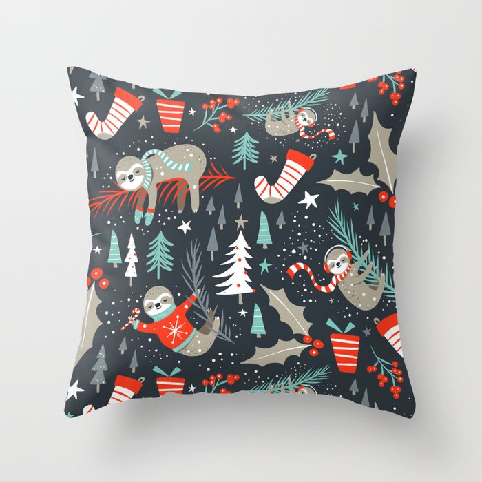 Slothy Holidays Throw Pillow Gallery Image 6