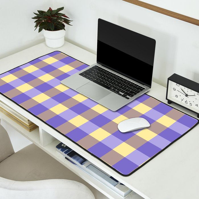 Soft Gingham Check Pattern  Lavender Pale Yellow and Taupe Vintage Desk Mat Gallery Image 2