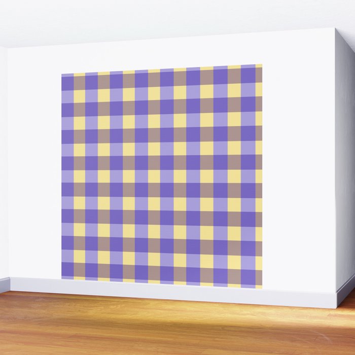 Soft Gingham Check Pattern  Lavender Pale Yellow and Taupe Vintage Wall Mural Gallery Image 2
