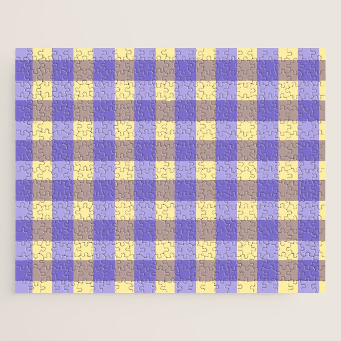Soft Gingham Check Pattern  Lavender Pale Yellow and Taupe Vintage Jigsaw Puzzle Gallery Image 1