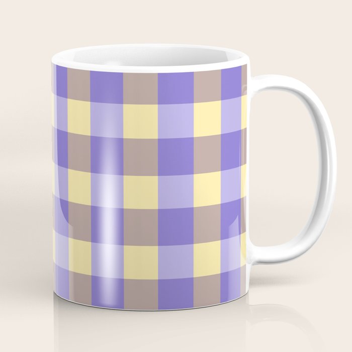 Soft Gingham Check Pattern  Lavender Pale Yellow and Taupe Vintage Coffee Mug Gallery Image 1