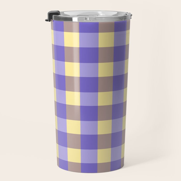 Soft Gingham Check Pattern  Lavender Pale Yellow and Taupe Vintage Travel Mug Gallery Image 3
