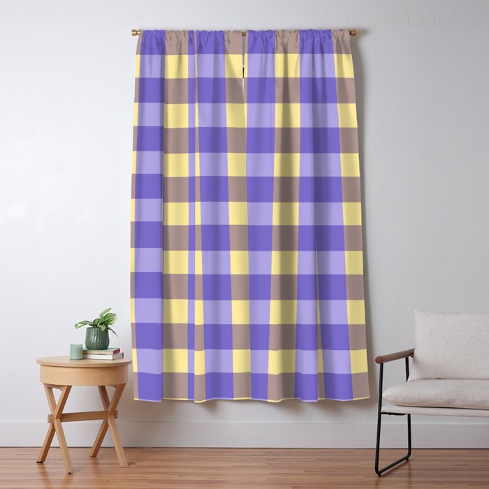 Soft Gingham Check Pattern  Lavender Pale Yellow and Taupe Vintage Window Curtain Gallery Image 5