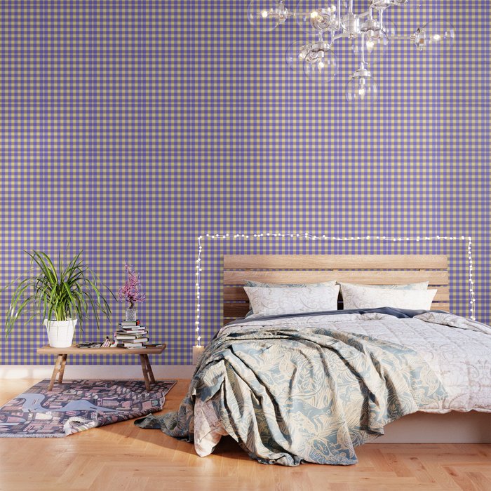 Soft Gingham Check Pattern  Lavender Pale Yellow and Taupe Vintage Wallpaper Gallery Image 3
