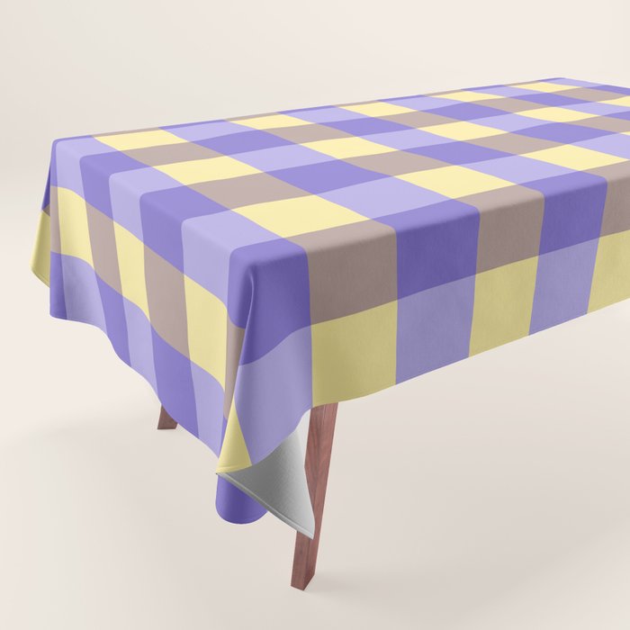 Soft Gingham Check Pattern  Lavender Pale Yellow and Taupe Vintage Tablecloth Gallery Image 1