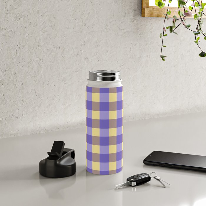 Soft Gingham Check Pattern  Lavender Pale Yellow and Taupe Vintage Water Bottle Gallery Image 4