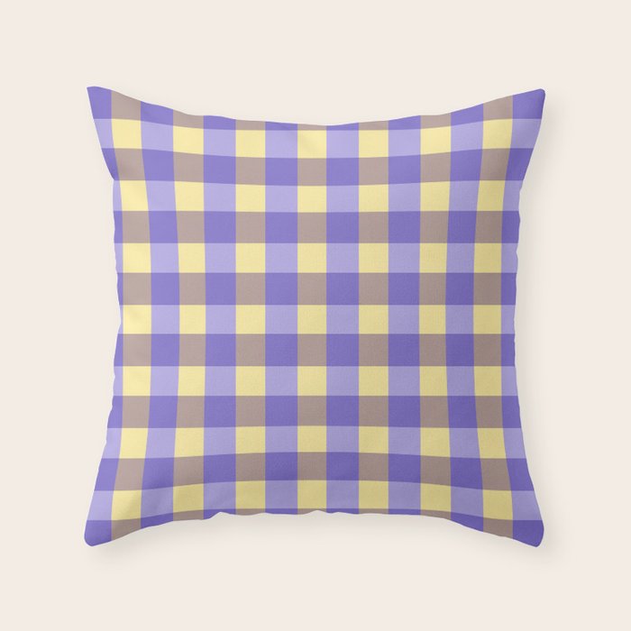 Soft Gingham Check Pattern  Lavender Pale Yellow and Taupe Vintage Throw Pillow Gallery Image 1