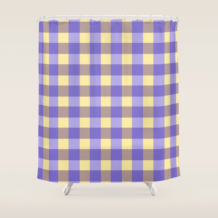 Soft Gingham Check Pattern  Lavender Pale Yellow and Taupe Vintage Shower Curtain Gallery Image 1