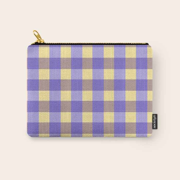 Soft Gingham Check Pattern  Lavender Pale Yellow and Taupe Vintage Carry All Pouch Gallery Image 1
