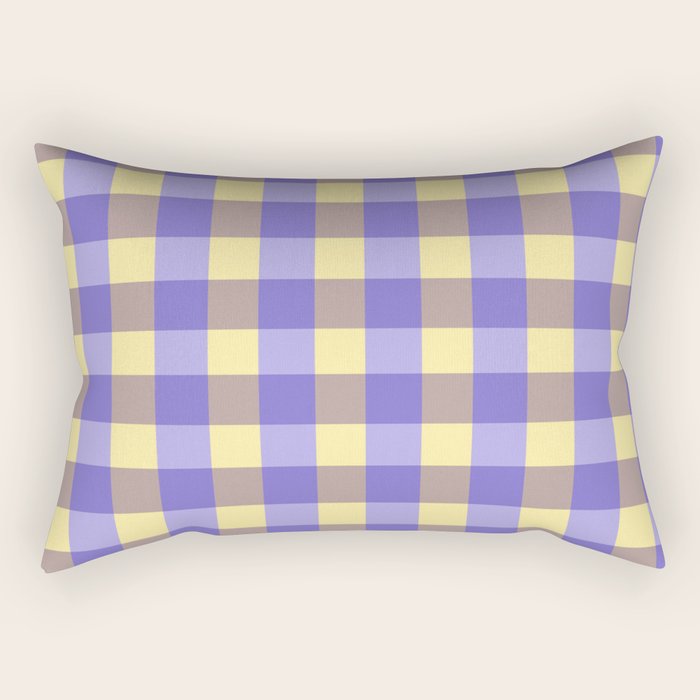 Soft Gingham Check Pattern  Lavender Pale Yellow and Taupe Vintage Rectangular Pillow Gallery Image 1