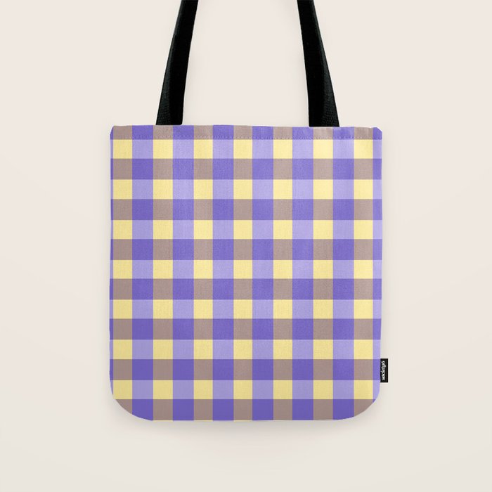 Soft Gingham Check Pattern  Lavender Pale Yellow and Taupe Vintage Tote Bag Gallery Image 1