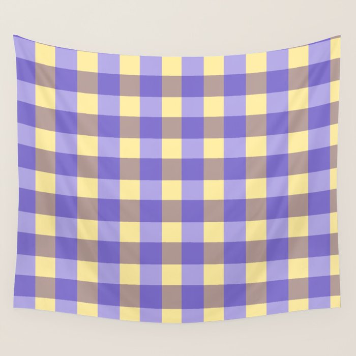 Soft Gingham Check Pattern  Lavender Pale Yellow and Taupe Vintage Wall Tapestry Gallery Image 1