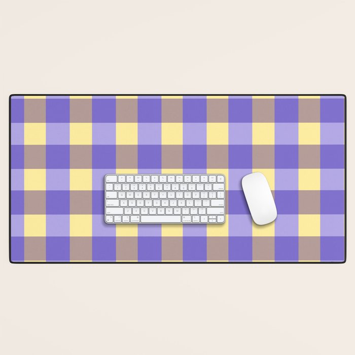 Soft Gingham Check Pattern  Lavender Pale Yellow and Taupe Vintage Desk Mat Gallery Image 1