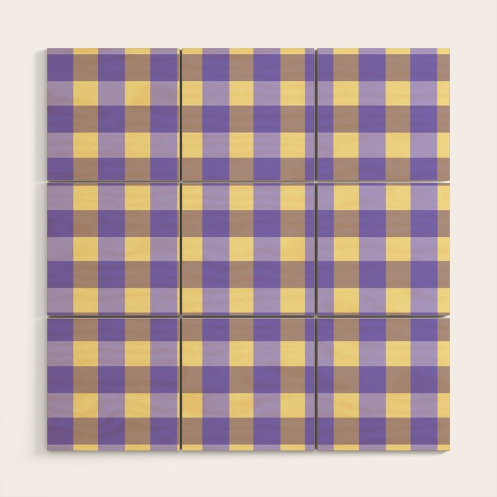 Soft Gingham Check Pattern  Lavender Pale Yellow and Taupe Vintage Wood Wall Art Gallery Image 1