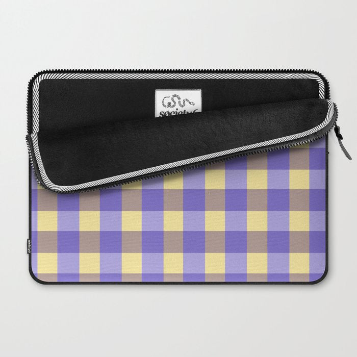 Soft Gingham Check Pattern  Lavender Pale Yellow and Taupe Vintage Laptop Sleeve Gallery Image 2