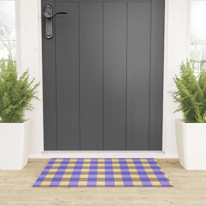 Soft Gingham Check Pattern  Lavender Pale Yellow and Taupe Vintage Welcome Mat Gallery Image 3