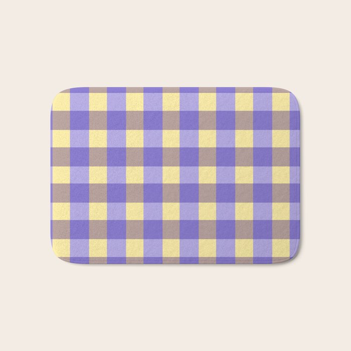 Soft Gingham Check Pattern  Lavender Pale Yellow and Taupe Vintage Bath Mat Gallery Image 1