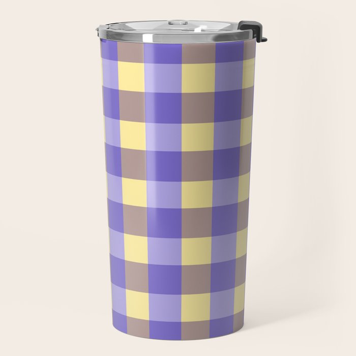 Soft Gingham Check Pattern  Lavender Pale Yellow and Taupe Vintage Travel Mug Gallery Image 2