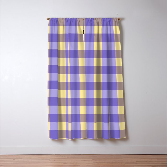 Soft Gingham Check Pattern  Lavender Pale Yellow and Taupe Vintage Window Curtain Gallery Image 3