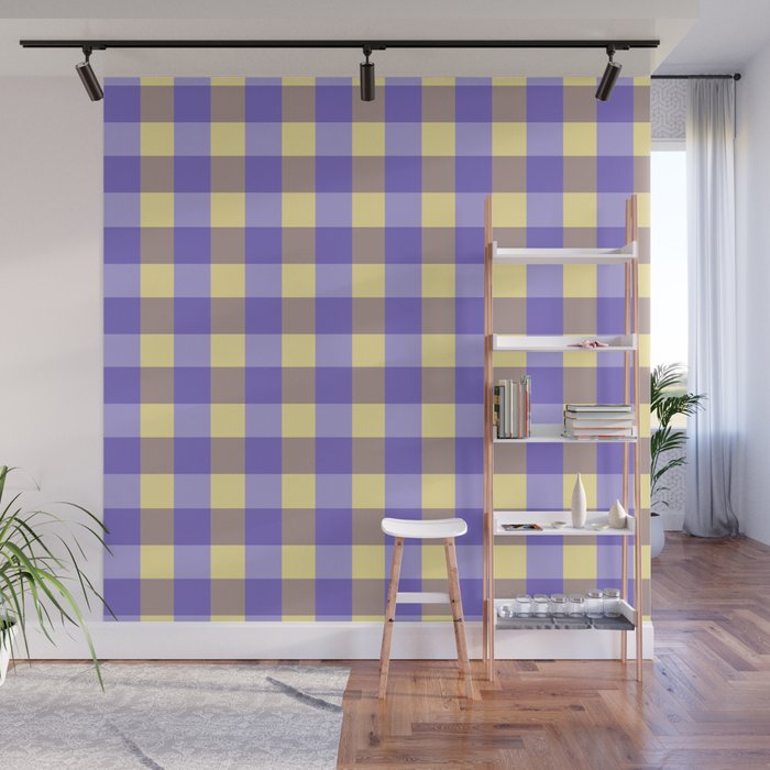 Soft Gingham Check Pattern  Lavender Pale Yellow and Taupe Vintage Wall Mural Gallery Image 1