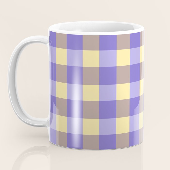 Soft Gingham Check Pattern  Lavender Pale Yellow and Taupe Vintage Coffee Mug Gallery Image 3