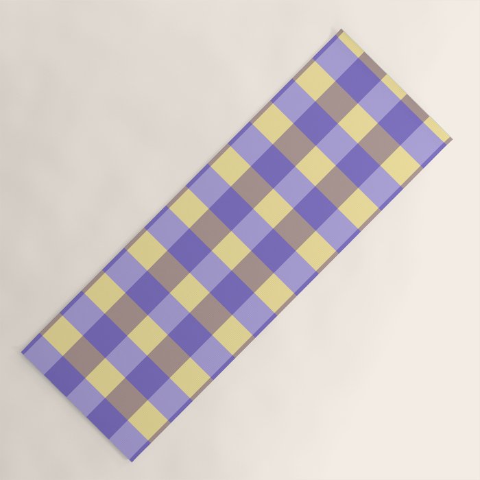 Soft Gingham Check Pattern  Lavender Pale Yellow and Taupe Vintage Yoga Mat Gallery Image 1