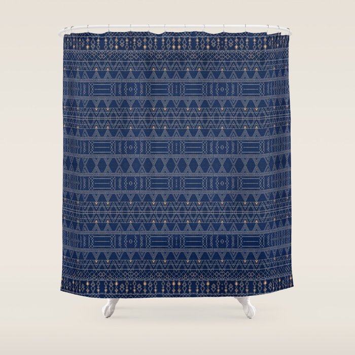 Blue Indigo Jeans Color, Bohemian Oriental Traditional Moroccan Fabric Style Shower Curtain Gallery Image 1