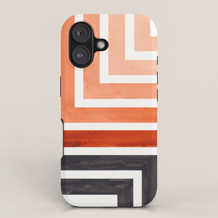 Burnt Sienna Mid Century Modern Watercolor Colorful Ancient Aztec Art Pattern Minimalist Geometric P iPhone Case Gallery Image 1