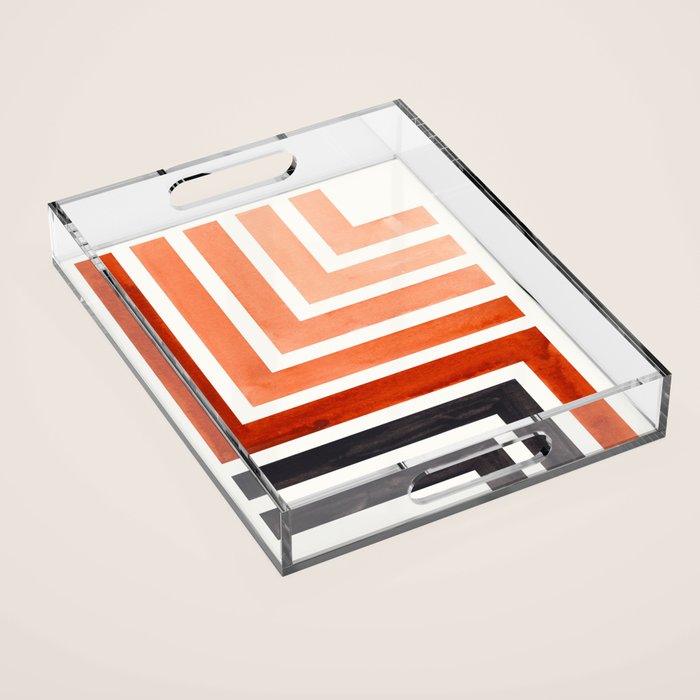 Burnt Sienna Mid Century Modern Watercolor Colorful Ancient Aztec Art Pattern Minimalist Geometric P Acrylic Tray Gallery Image 1